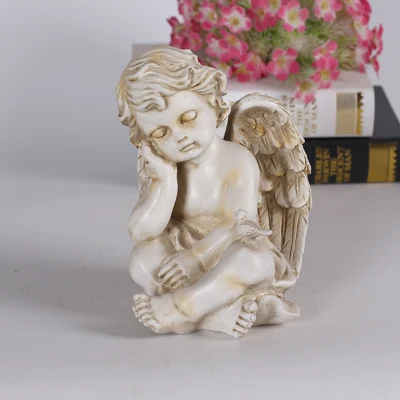 Statue d'ange blanc antique en résine personnalisée pour la décoration de la maison